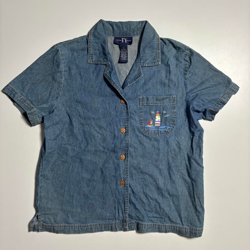 Vintage Blue TY Wear Chambray Lighthouse Button-Up - Women's 12